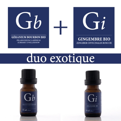 Le Duo Exotique (Géranium bourbon bio + Gingembre bio)