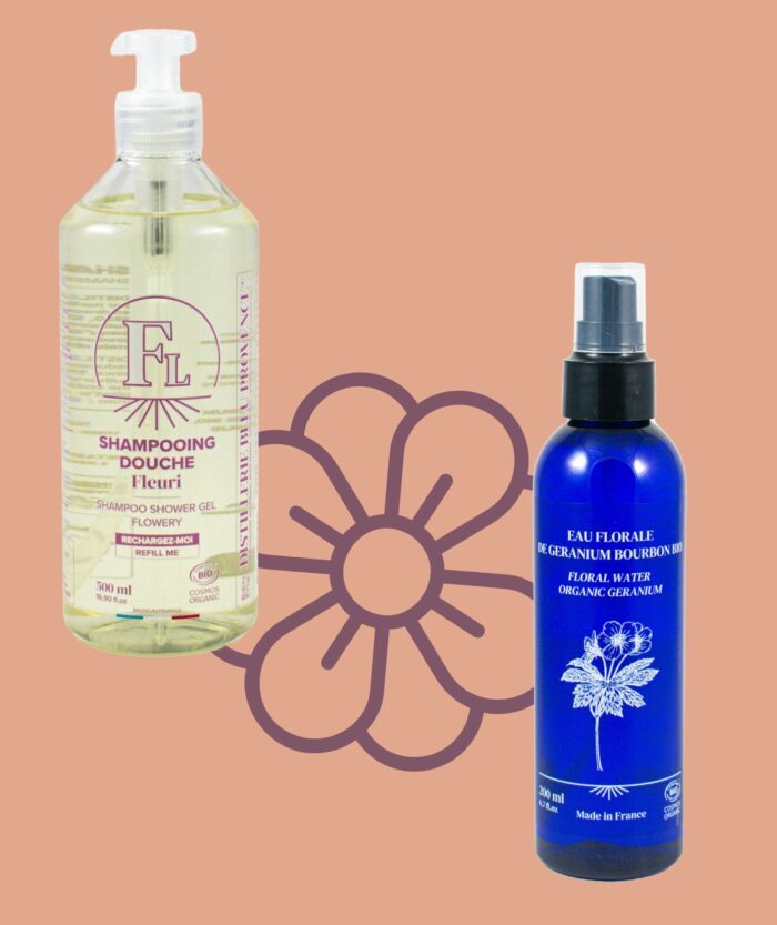 Coffret fleuri shampooing douche fleuri et eau florale géranium bio