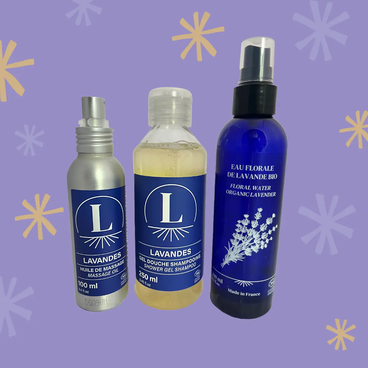 Coffret NOel lavande bio eau florale huile massage gel douche